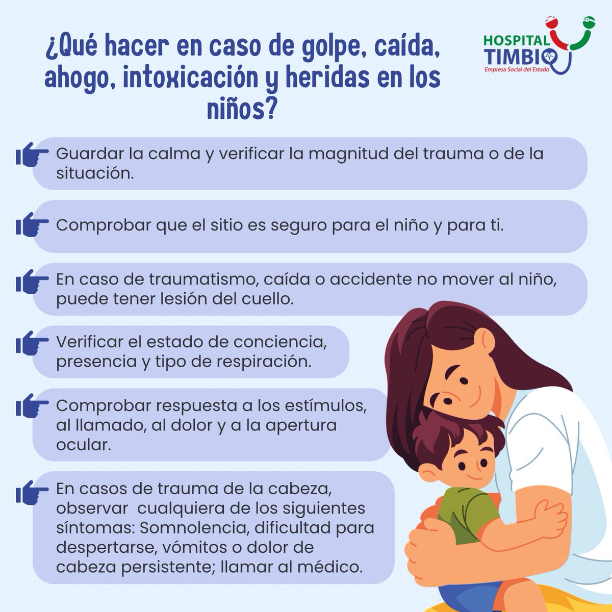 HospitalTimbio's tweet photo. En el Hospital Timbío ESE trabajamos por la prevención, porque muchos accidentes en la primera infancia pueden evitarse con pequeñas acciones diarias.

Si tienes un bebé entre los 13 y 24 meses, esta información es para ti 🩵 https://t.co/uXMt3lEY1O