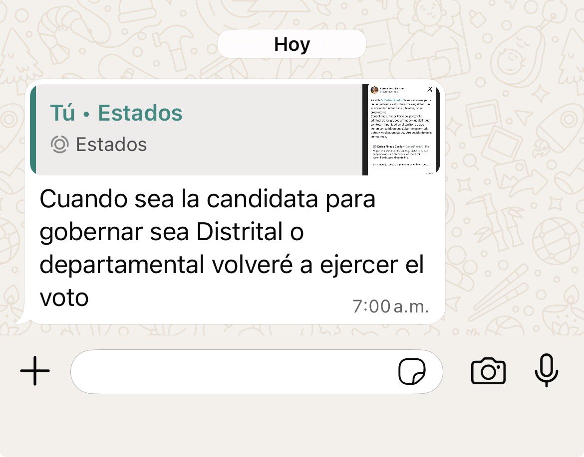 A diario recibo estos mensajes de gente que generosamente cree en mí, me toca decirles con mucho dolor tengo una inhabilidad de 20 años por  llevar el apellido y la misma sangre de un rector que se atornilló veinte años en el poder de <a href="/Unimagdalena/">Universidad del Magdalena</a>.
Gracias <a href="/pverasalazar/">Ing Pablo Vera. Phd</a> por