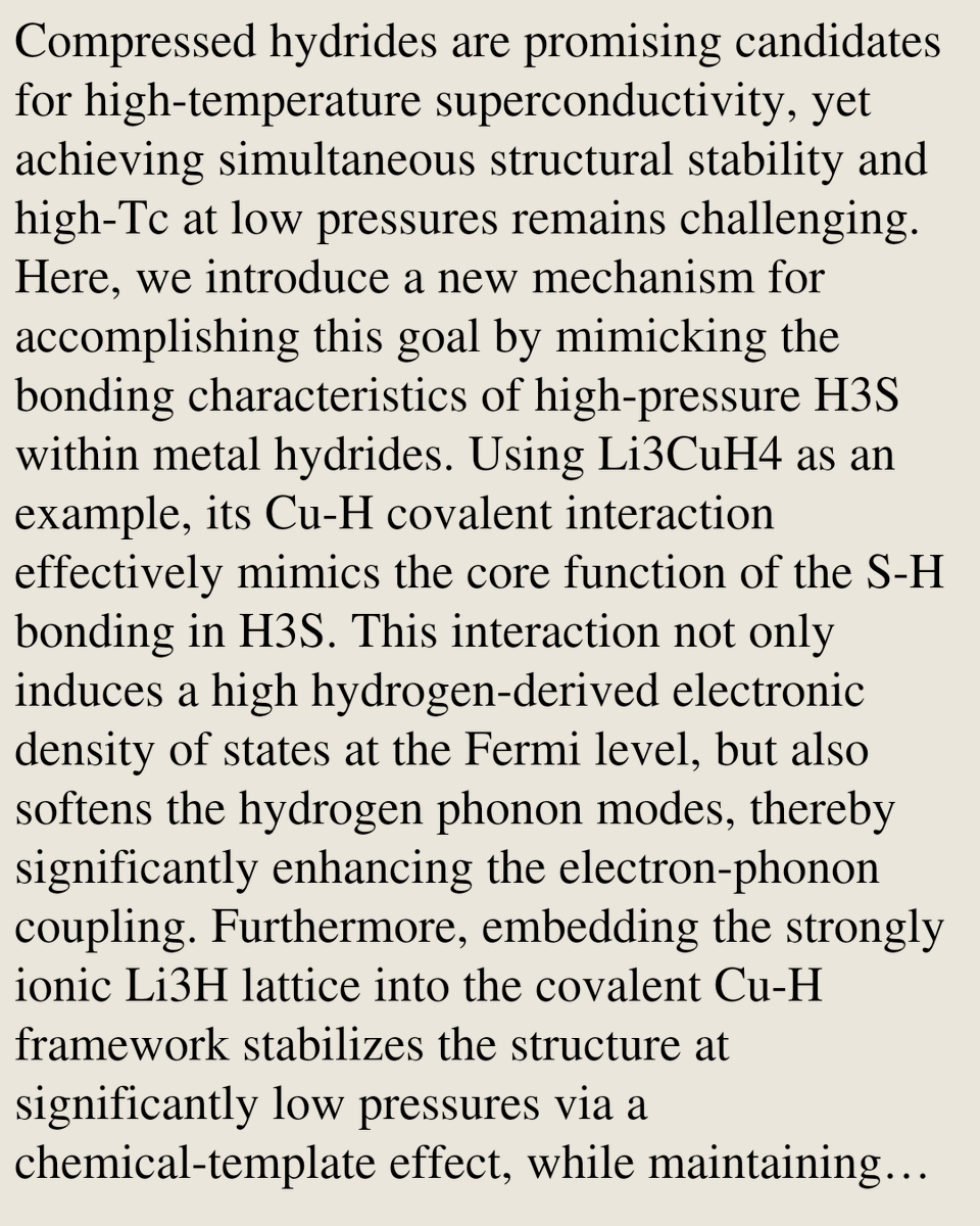 Metal hydrides achieve high-Tc superconductivity at low pressure by mimicking high-pressure H3S chemical bonding

Wendi Zhao, Shumin Guo, Chengda Li, Abhiyan Pandit, Tian Cui, Defang Duan, Maosheng Miao
arxiv.org/abs/2602.13584 [𝚌𝚘𝚗𝚍-𝚖𝚊𝚝.𝚜𝚞𝚙𝚛-𝚌𝚘𝚗]