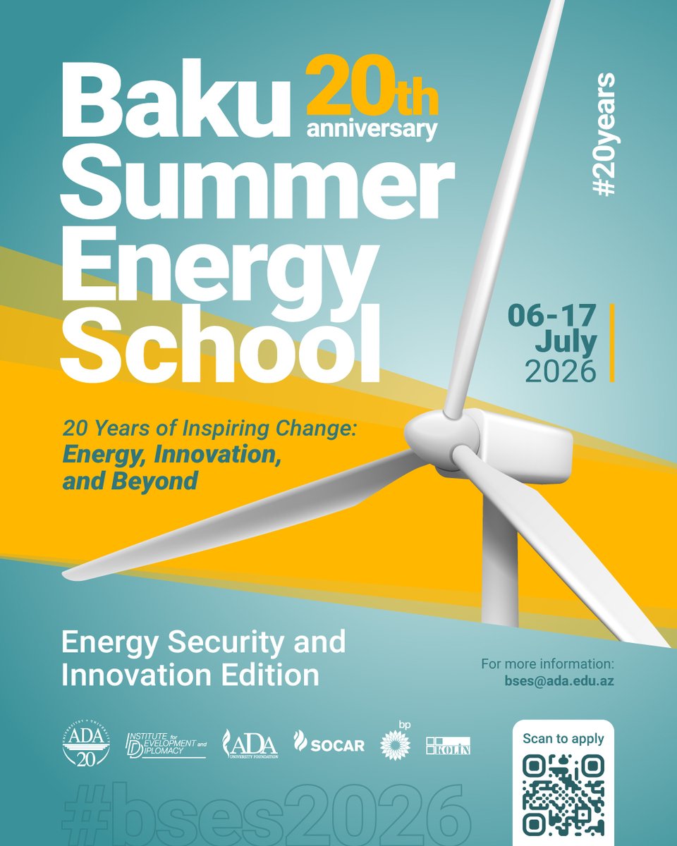 Call for Applications: Baku Summer Energy School (BSES) 2026 – 20th Anniversary

ADA University, Institute for Development and Diplomacy of ADA University, and the ADA University Foundation, in partnership with SOCAR, are pleased to announce the Baku Summer Energy School (BSES)