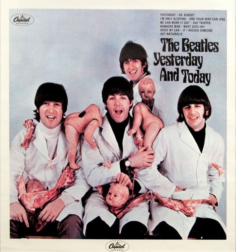 The Beatles.

Released in the United States and Canada in June 1966, it was their ninth album issued on Capitol Records and twelfth American release overall.

Yesterday and Today.

Get it?

It's going on for a long, long time and they were telling us since then.

Pieces of meat