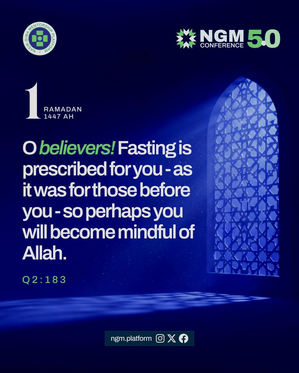 Surah Al-Baqarah 2:183 reminds us that fasting is a training ground; for discipline, self-control and awareness of Allah.

Ramadan is not a pause from growth. It is growth.

Begin intentionally.

#RamadanMubarak
#NGMCommunity
#Adecadeofimpact