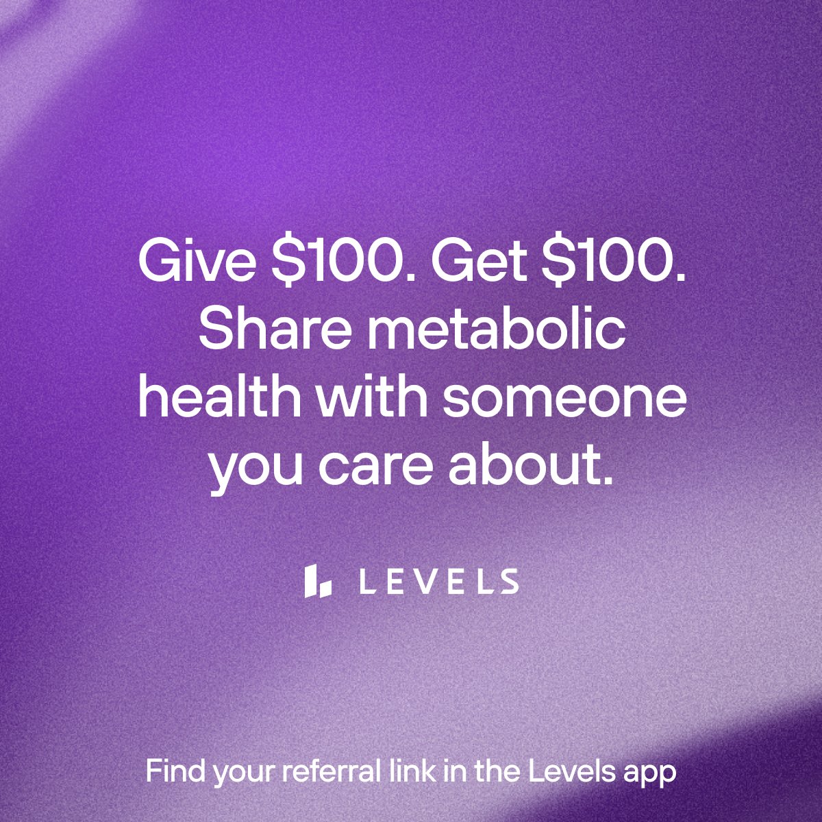 Levels's tweet image. Most people don’t discover the path to true health changes from ads.⁠
⁠
They hear about it from someone they trust.⁠
⁠
If Levels has helped you understand your body better, you can now share that with friends or family — and you’ll both get $100.⁠
⁠
Referral link is in the