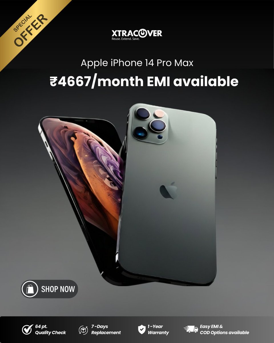 Big phone. Small EMI.

Get the Apple iPhone 14 Pro Max from #XtraCover with EMI starting at just ₹4,667/month. Certified refurbished, 64-point quality checked, 1-year warranty, and 7-day replacement. Premium Apple performance at a smarter price.
shop.xtracover.com/products/apple…