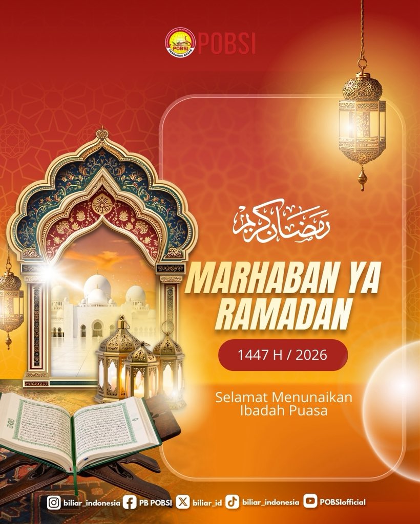Biliar_ID's tweet photo. Marhaban ya Ramadan.

POBSI mengucapkan selamat menunaikan ibadah puasa Ramadan 1447 H / 2026 M.

Semoga setiap amal membawa keberkahan dan setiap langkah dipenuhi kebaikan.

#POBSI #BiliarIndonesia #Ramadan1447H https://t.co/b3nQgV0n85