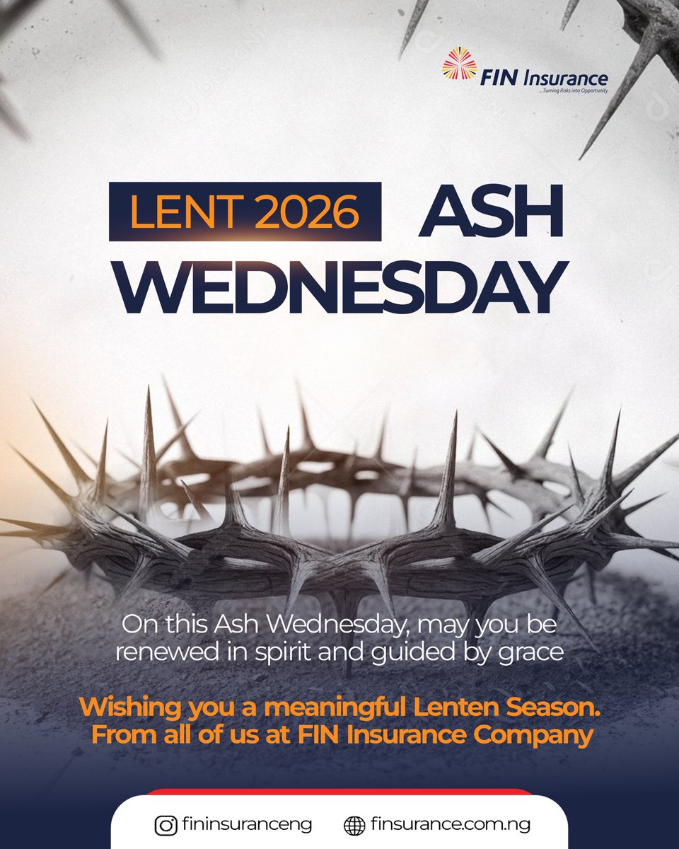 Fininsuranceng's tweet image. On this Ash Wednesday, may you be renewed in spirit and guided by grace. 

Wishing you a meaningful Lenten season — from all of us at FIN Insurance Company

 #AshWednesday #Lent #FINInsurance