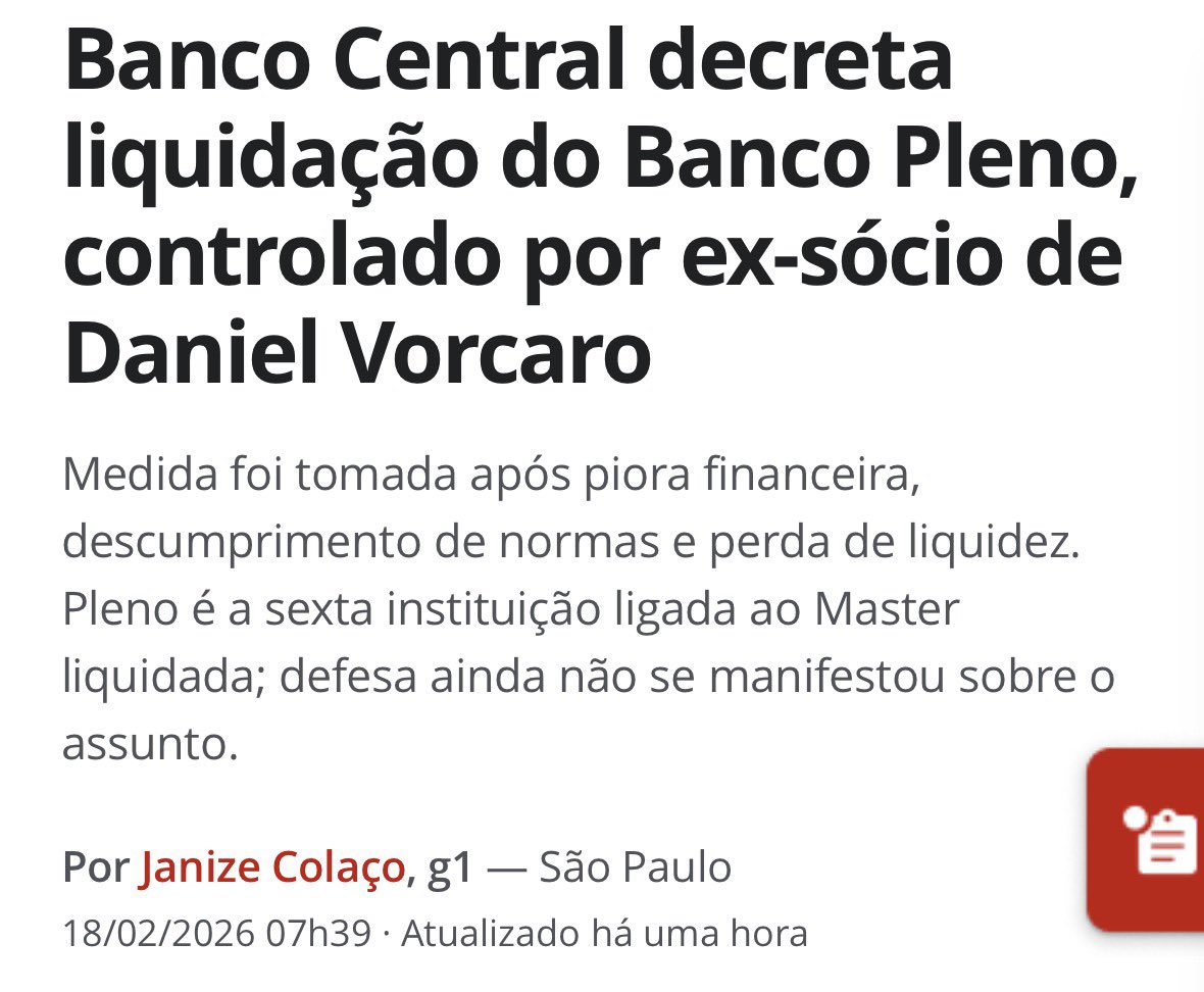 JeffreyChiquini's tweet image. Mais um banco ligado ao Master teve a liquidação decretada. Já é o 6º banco vinculado ao Vorcaro que foi fechado pelo BC.
O sistema financeiro brasileiro anda de “vento em popa”.