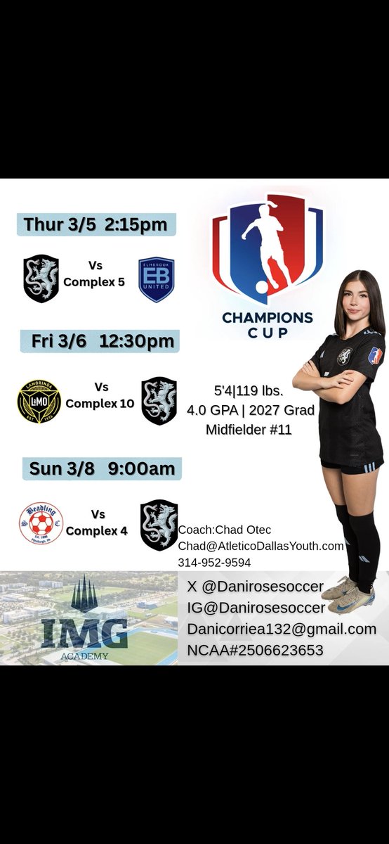 In 2 weeks we head out to Florida. We will be playing at the IMG Academy complex. We have a lot of talent on this team! #ADYGA09 <a href="/GAcademyLeague/">Girls Academy</a> <a href="/ImYouthSoccer/">ECNL/GA/Recruiting/College Soccer</a> <a href="/TopDrawerSoccer/">TopDrawerSoccer</a> <a href="/ImCollegeSoccer/">College Soccer Truth ™</a> <a href="/TopPreps/">247 College Sports News Recruiting Top Preps on X</a> <a href="/NCAADII/">NCAA Division II</a> <a href="/justwsports/">Just Women’s Sports</a> <a href="/MaxPreps/">MaxPreps</a> <a href="/TheSoccerWire/">SoccerWire</a> <a href="/Topsiswear/">Topsis.</a>