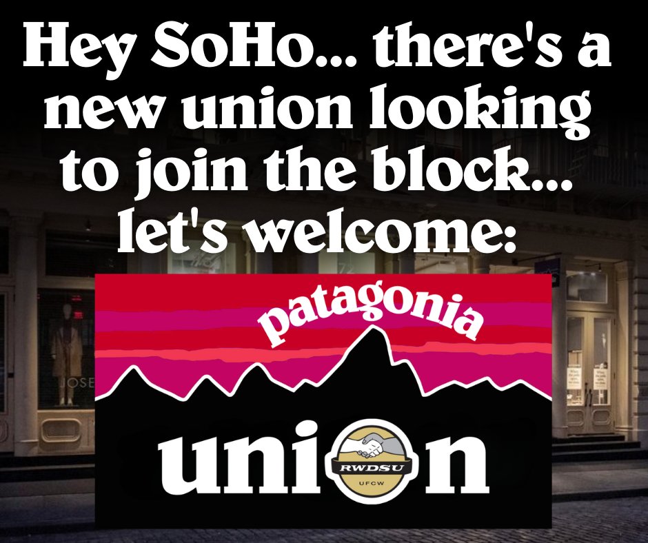 RWDSU's tweet image. SoHo Patagonia workers have filed for a union election with @RWDSU &amp;amp; aiming to become the first unionized Patagonia store in the eastern U.S.

They’re fighting for job security, protected benefits &amp;amp; a real voice at work.

➡️rwdsu.org/news/patagonia…

#UnionYes