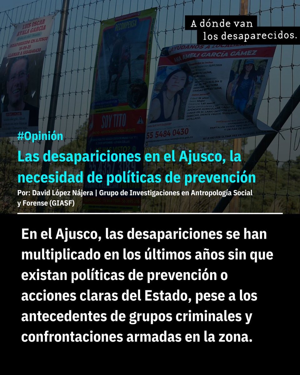 DesaparecerEnMx's tweet photo. 🗣️| El Ajusco es una zona boscosa ubicada al sur de la Ciudad de México que históricamente ha sido usada como zona recreativa por sus rutas de senderismo, sin embargo, también existen antecedentes de grupos criminales en la zona.
Escribe David López Nájera del #GIASF:
➡️ https://t.co/zKU0FDjILF