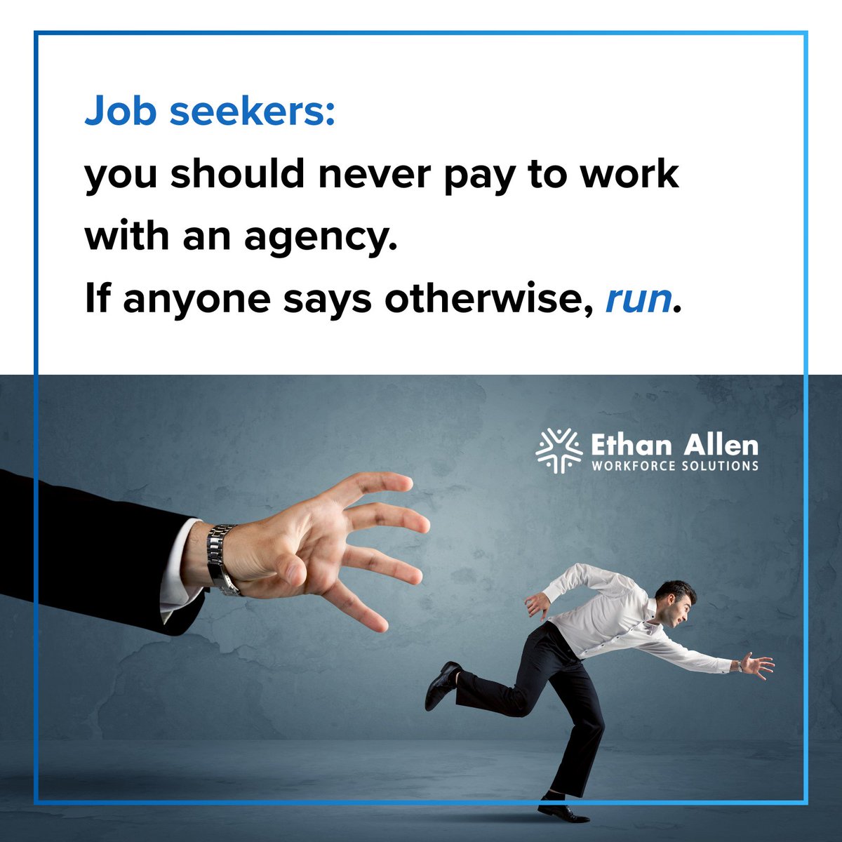 EthanAllenWFS's tweet photo. If you’re early in your career, it’s important to know this: 

You never have to pay to work with a staffing agency. 

If you’re ever asked to pay for job placement help, that’s a major red flag. 

For other red flags, check out this article: https://t.co/Kktobz5VQ4 https://t.co/GGiJhURGJs