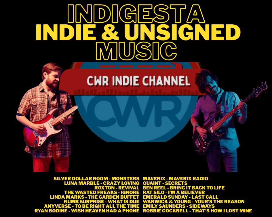 catorwebradio's tweet photo. #NowPlaying #Indigesta
@silverDRband
@lunamarbleband via @Emma_Scott
#Roxton
@TheWastedFreaks
@SurpriseNu72480
#Anyverse
#RyanBodine
#Maverix
Ben Reel
@RatSilo
@emeraldsunday1
@WarwickandYoung
@emilysounds
#RobbieCockrell https://t.co/oHinmdeUso