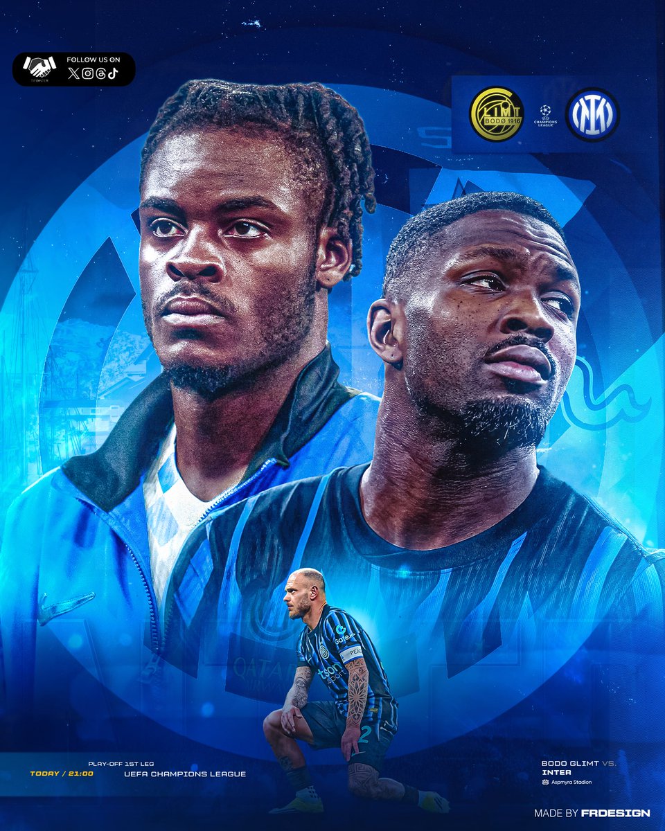 piacere_inter's tweet photo. ⚽️ 𝐌𝐀𝐓𝐂𝐇𝐃𝐀𝐘

🟡⚫️ Bodø Glimt 🆚 @Inter ⚫️🔵
⌚️ Ore 21:00 (CET)
🏟 Aspmyra stadion, Bodø 🇳🇴 
🏆 Andata playoff @ChampionsLeague 2025/26
📺 Prime Video

𝐅𝐎𝐑𝐙𝐀 𝐈𝐍𝐓𝐄𝐑! ⚫️🔵

#BodoGlimtInter #UCL #ChampionsLeague https://t.co/HIHkr9jkKN