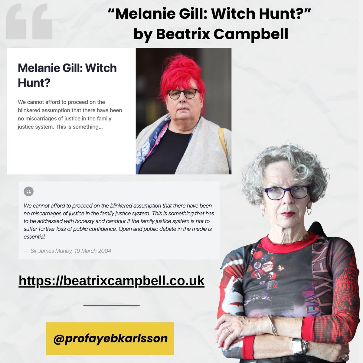 PrfAyebKarlsson's tweet photo. A brilliant piece of writing by our very own ‘National Treasure’ Beatrix Campbell (@beatrixcampbell) - Blog Article “Melanie Gill: Witch Hunt?”

Read the article fully open, free and available: https://t.co/QAigN2ZWl5 https://t.co/eNPx3m4cOS