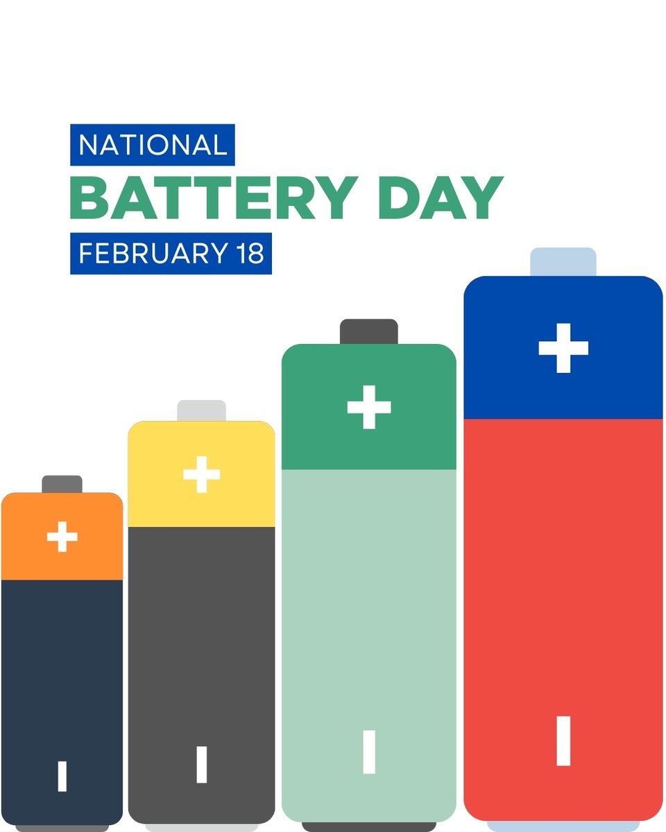 Feb. 18 is National Battery Day! From laptops, to vehicles, to energy storage, batteries power our daily lives. Make sure you dispose or recycle batteries according to local guidelines. #BatteryDay #ChargeUp