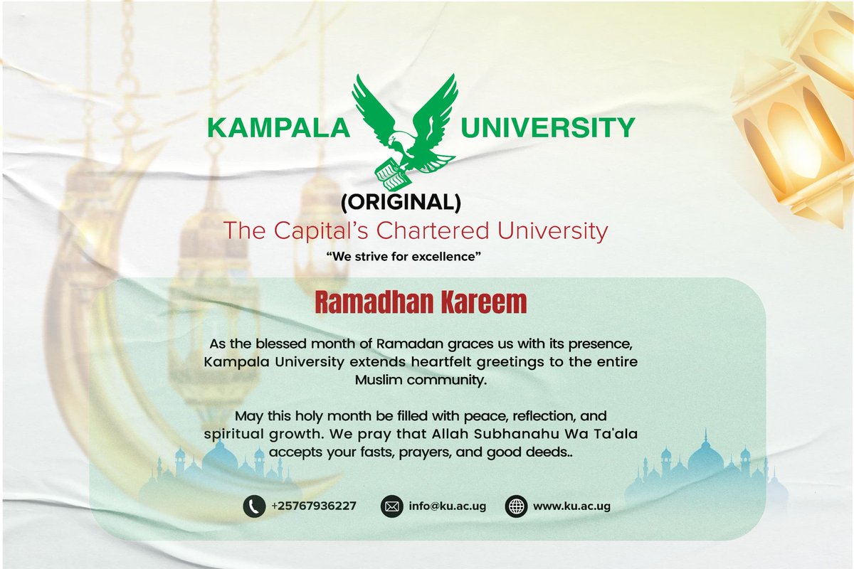 ku_original's tweet photo. As we strive for excellence in our studies, we also strive for excellence in our faith. Ramadhan Kareem from Kampala University. May all our fasts and prayers be accepted. π€²β
β#KU #RamadhanKareem #WeStriveForExcellence #2026yΔ±lΔ± https://t.co/tRUtE9bwaK