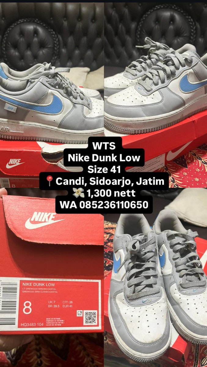 scbthrp's tweet photo. WTS 
Nike Dunk Low
Pemakaian pribadi, dikirim dalam keadaan bersih.
Size 41
📍Candi, Sidoarjo, Jatim
💸 1,300 nett
WA 085236110650
#wts #zonauang #nikedunklow #wtsina https://t.co/Ed9agqHqTJ