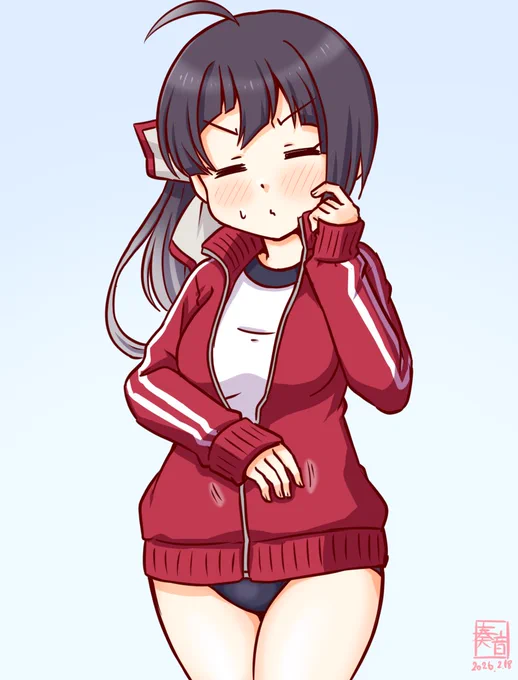 「少し食べすぎた気がするけど、明日運動しよう。 明日、必ず!もち!!」 #艦これ版真剣お絵描き60分一本勝負_20260218 #藤波