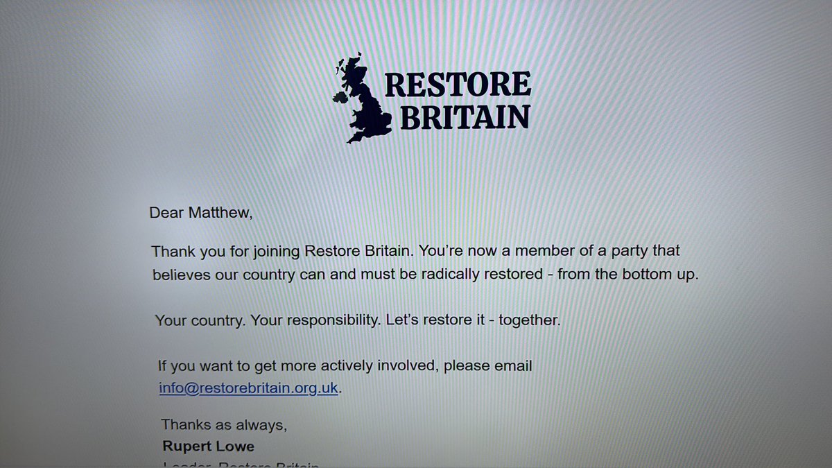 Just joined Restore. Sorry <a href="/Nigel_Farage/">Nigel Farage MP</a> . If disagreeing with a fellow MP of your party is enough to oust them and try to destroy them using the police, you’re not the man I thought you were. Not even close.