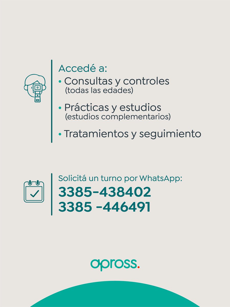 ¡@centrooftalmologicolaboulaye es el nuevo prestador oftalmológico de Apross en 📍 Laboulaye!

Si sos afiliado y necesitás solicitar un turno, comunicate por WhatsApp con el centro y elegí el día y horario que más te convenga.

📲 Teléfono: 3385-438402 o 3385 -446491