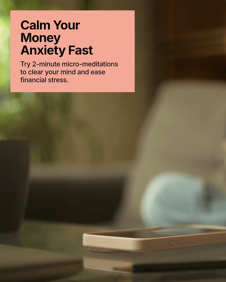ovrfin's tweet photo. Financial stress hits hard—and fast. But you don't need a long break to find calm. Try micro-meditations: 2 minutes of focused breathing to reset your mind and ease money anxiety. Small moments, big relief. #mentalhealth #fintech #TechForChange https://t.co/hGri0oT8cm