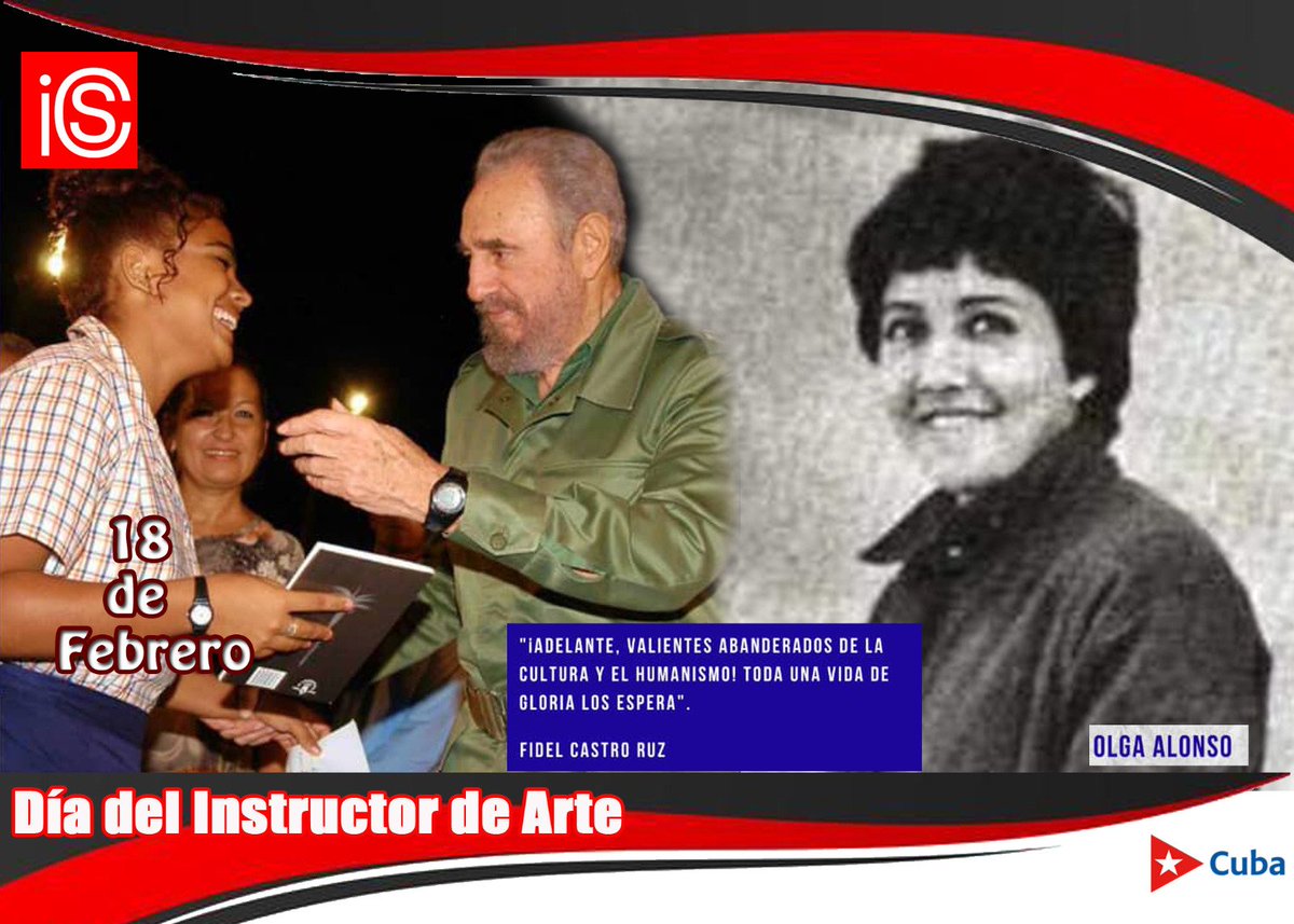 🇨🇺Cada 18 de febrero conmemoramos el Día del Instructor de Arte. La fecha fue constituida en homenaje al trabajo desarrollado por Olga Alonso, una de las primeras en responder al llamado de Fidel Castro a que los jóvenes se incorporaran a estudiar arte.

🎊Muchas felicidades.
