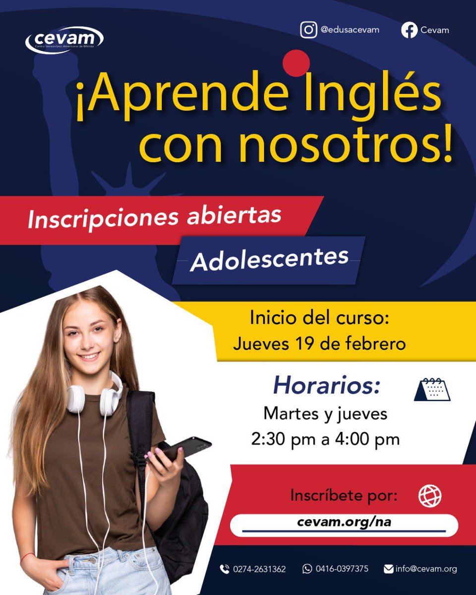 ¡Prepara a tu hijo para un mundo sin fronteras! 🌎🚀

Papá, mamá: si tu hijo tiene entre 10 y 13 años, este es el curso que estabas esperando. Sabemos que quieres darle todas las herramientas para que llegue lejos.
Nuestras inscripciones para el curso de inglés de adolescentes ya