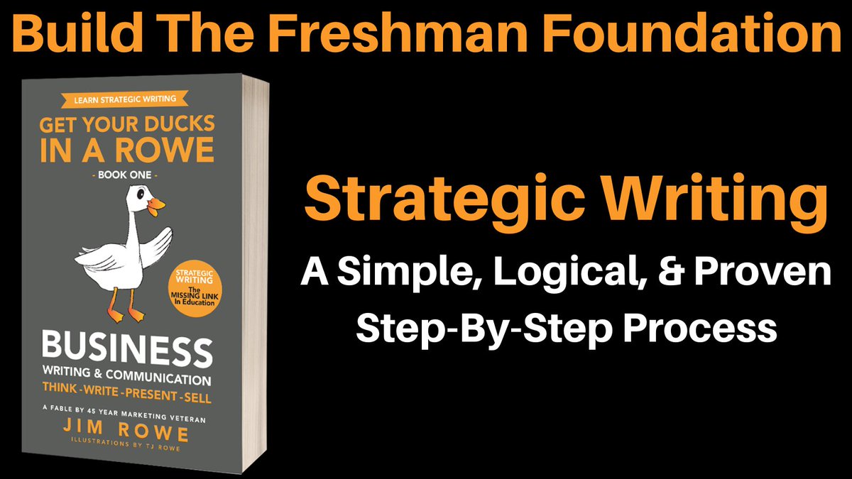 JamesTRowe's tweet photo. STRATEGIC WRITING STRUCTURES THINKING!
Most students learn Persuasive Writing. And that matters. 

Persuasive writing introduces argument, structure, evidence, and critical thinking. It teaches students to take a position and defend it — skills essential in law, journalism, public policy, and many academic disciplines.

But in the workplace, writing serves a slightly different purpose. Executives don’t want 3 pages to cover all details then get to the point. They want Clear. Concise. Compelling. Ideally, on one page. They want writing that:
- Identifies the core target
- Summarizes a situation
- Clarifies the objective
- Evaluates options
- Recommends action
- Moves work forward

And they want it organized in a way that’s predictable and easy to follow — regardless of who wrote it.

That’s where Strategic Writing comes in.
It doesn’t replace persuasive writing. It builds on it.

Strategic Writing is a simple 10-step structure that helps students:
• Think logically
• Organize consistently
• Focus on outcomes
• Write for decision-makers
• Develop real workforce communication skills

Professors consistently tell me the step-by-step structure has been the key to getting students to both understand the approach and easily adopt it.

It’s a proven process widely used in the workforce to streamline communication to improve both efficiency and productivity.

Strategic Writing doesn’t make writing rigid. It makes thinking visible.

And that’s a foundation students need — from freshman year forward.