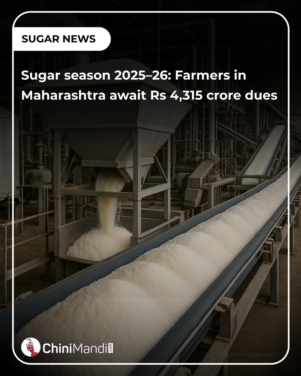 ChiniMandi's tweet image. Sugar mills in #Maharashtra have disbursed 86.34% of the total Fair and Remunerative Price (#FRP) to farmers for the 2025–26 season, with Rs 29,096 crore deposited directly into farmers’ bank accounts, according to the #MaharashtraSugarCommissionerate.

The total payable amount