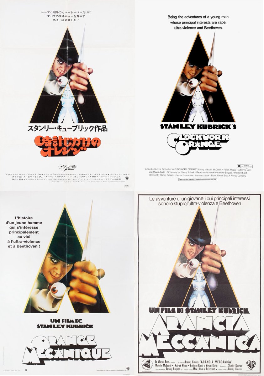 oshimaidea's tweet image. 『ブゴニア』ポスターについて追記。オリジナルの英語ロゴ（ジョゼフ・チャーチウォードの書体がベース）を各国の言語でデザインするのが国際ルールだったのですが、これは『時計じかけのオレンジ』公開時に展開した方法と同じ。ランティモスにどこか感じるキューブリックっぽさはこんなところにも。