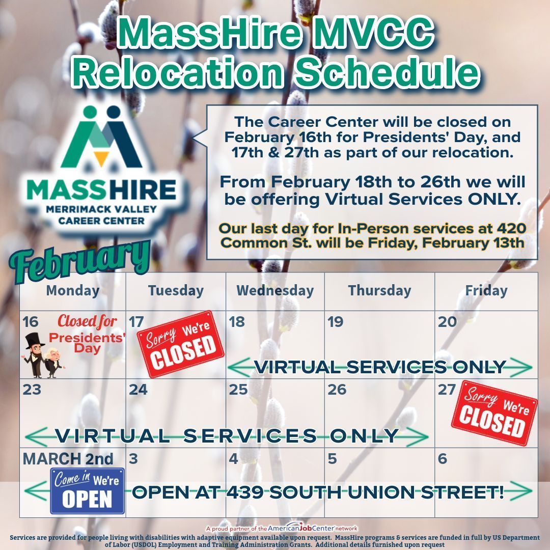📣DON'T FORGET!!
We are available for 💻 Virtual Services ONLY: February 18th – February 26th
🏢🚫  Closed February 27th due to our relocation
🏢 We re-open in our new location on March 2nd!