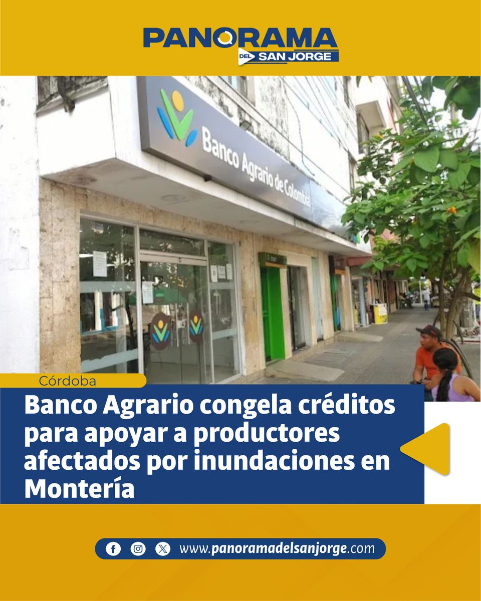 Banco Agrario congela créditos para apoyar a productores afectados por inundaciones en Montería panoramadelsanjorge.com/banco-agrario-…