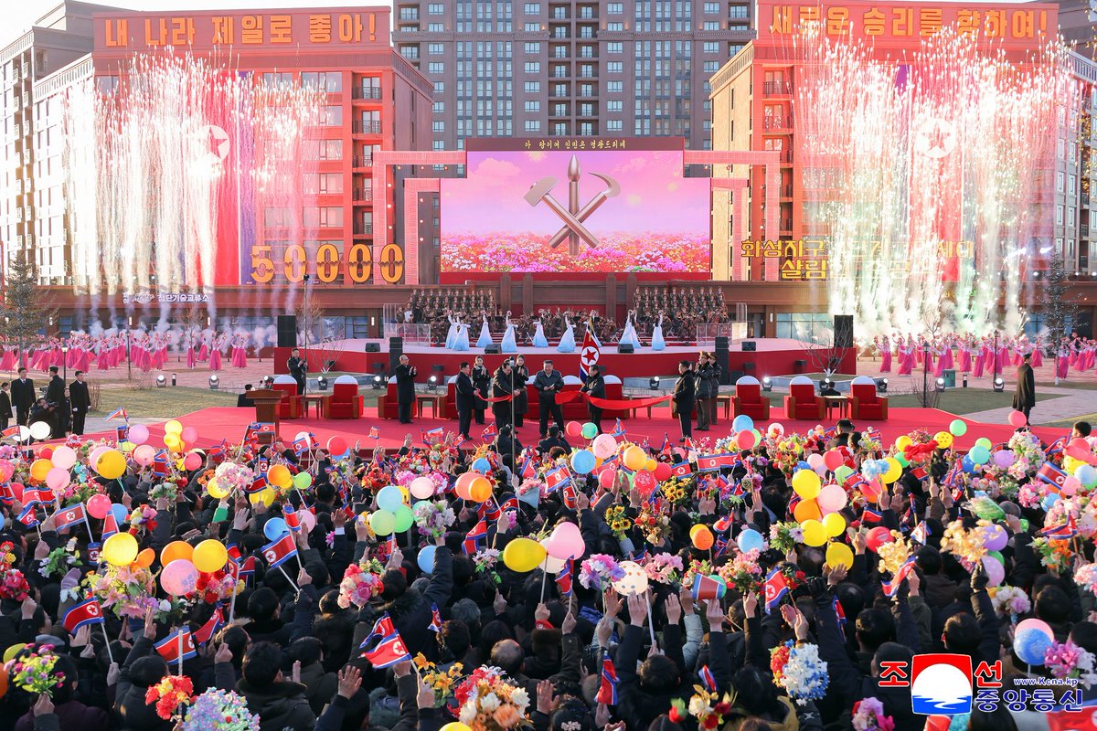KFAintercomsec's tweet image. Inauguration act after finalizing the 4th area of Hwasong for 10.000 families.