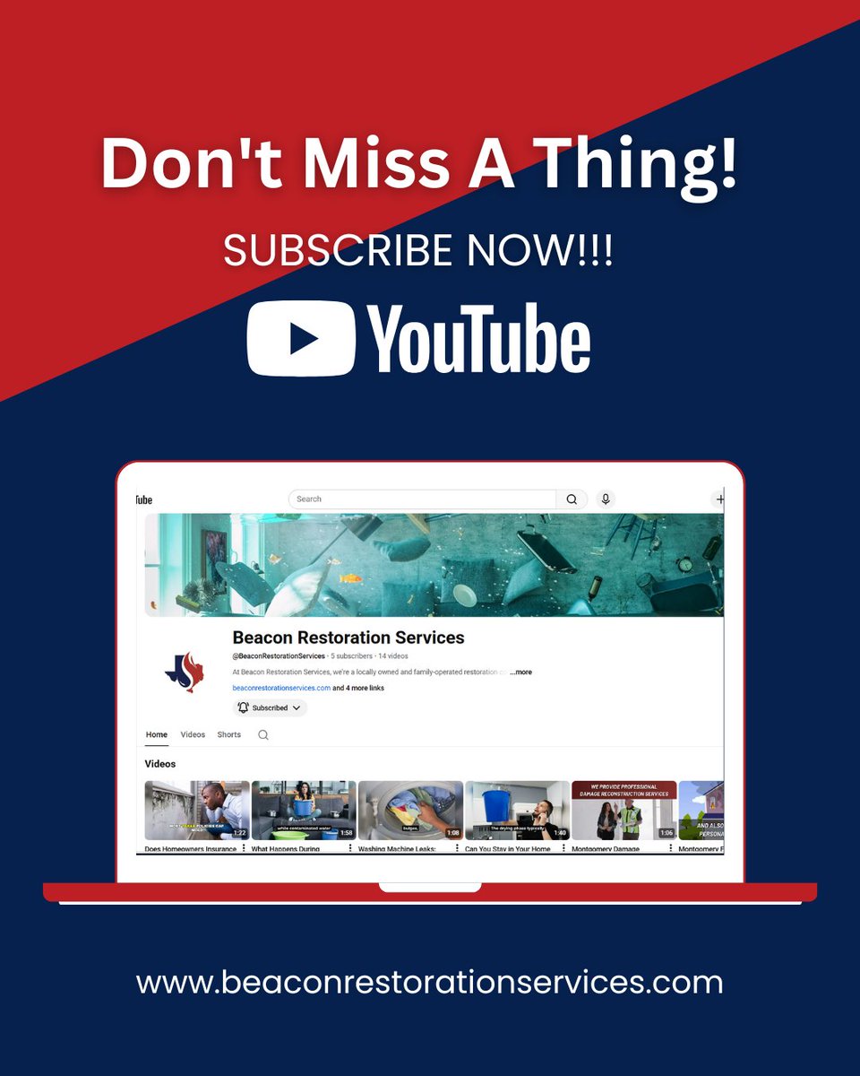 Hey, Beacon community! Want to see
behind-the-scenes restoration magic and get expert
tips on home recovery? Subscribe to our YouTube
channel!
👉 Join us and hit that subscribe button!

🔗 Subscribe Now youtube.com
@BeaconRestorationServices