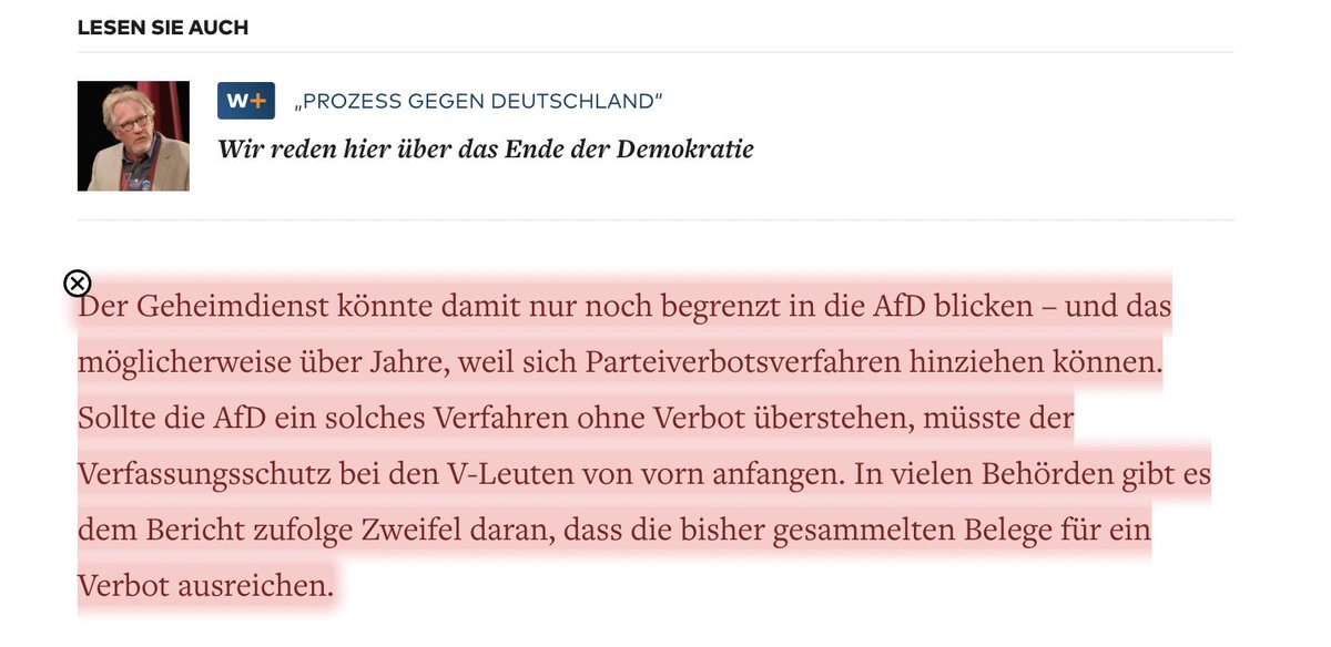 Das Ziel ist ganz klar die AfD zu verbieten und NICHT, ein neutrales Verfahren zu bekommen. Warum sollte man weitere V-Leute einsetzen, wenn das Verfassungsgericht bereits bestätigt hätte, dass die AfD NICHT verfassungswidrig ist? 
Es ist völliger Wahnsinn, wie die die Demokratie