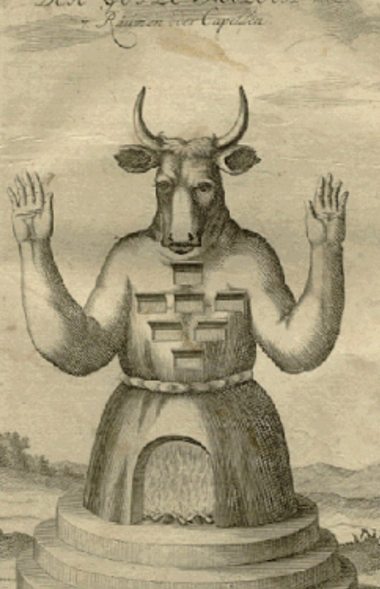 This is a school wall mural of "Moloch" a Satanic demon from Jenks Middle School in Pawtucket Rhode Island. 

This mural was painted by children with guidance from a teacher and approval from an administrator. 

"Moloch" is the demon of child sacrifice. 

Jenks Middle School was