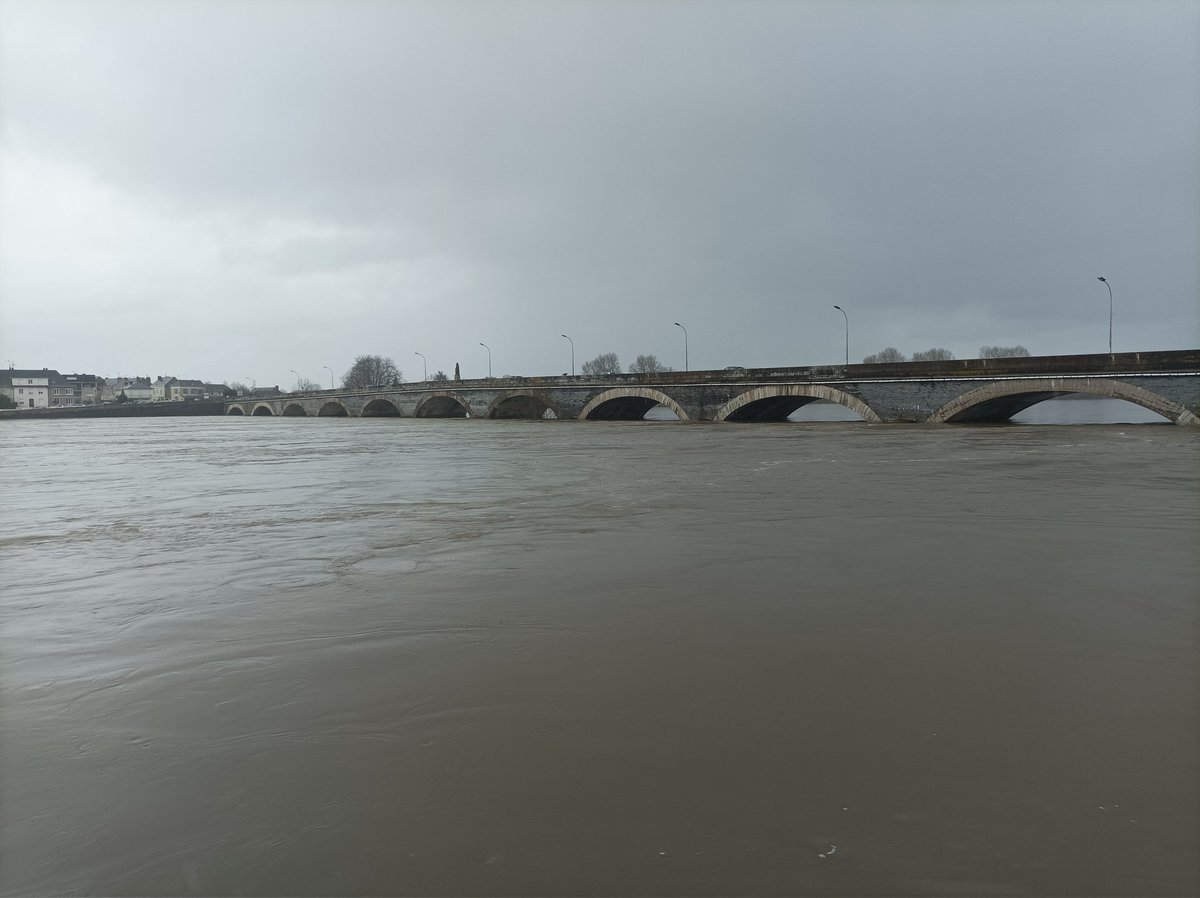 Guill500's tweet image. Sa majesté la Loire est en colère et le fait savoir !
Impressionnant ! 
J'ai la chance d'être encore au sec mais les accès sont de plus en plus compliqués
#crues
#loire @villepontsdece #maineetLoire