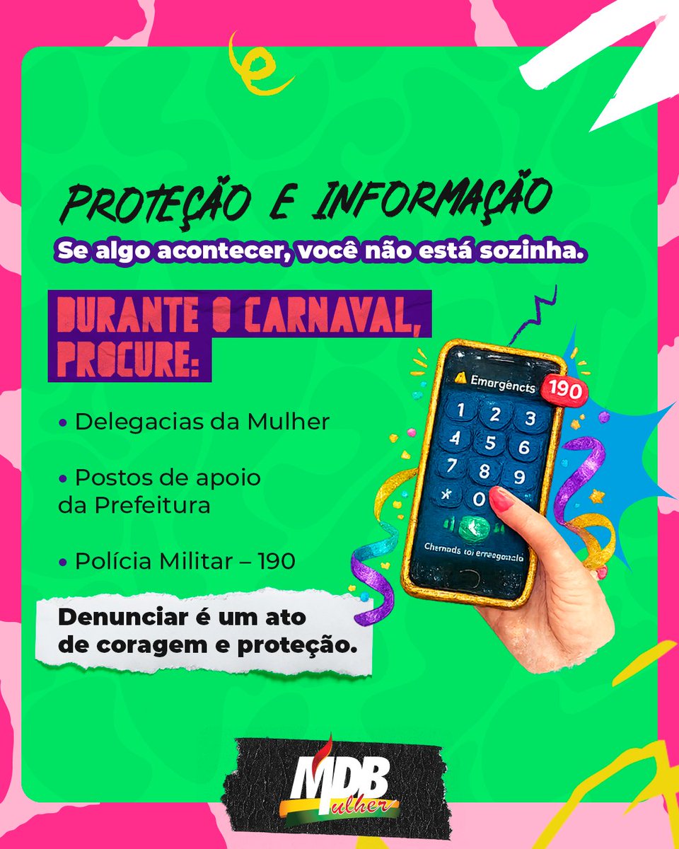 Quanto mais informação, mais segurança para todas nesse #carnaval!
Vá pro bloco antenada e saiba dos seus direitos.
Você não está sozinha, #mulher! 🫱🏽‍🫲🏼