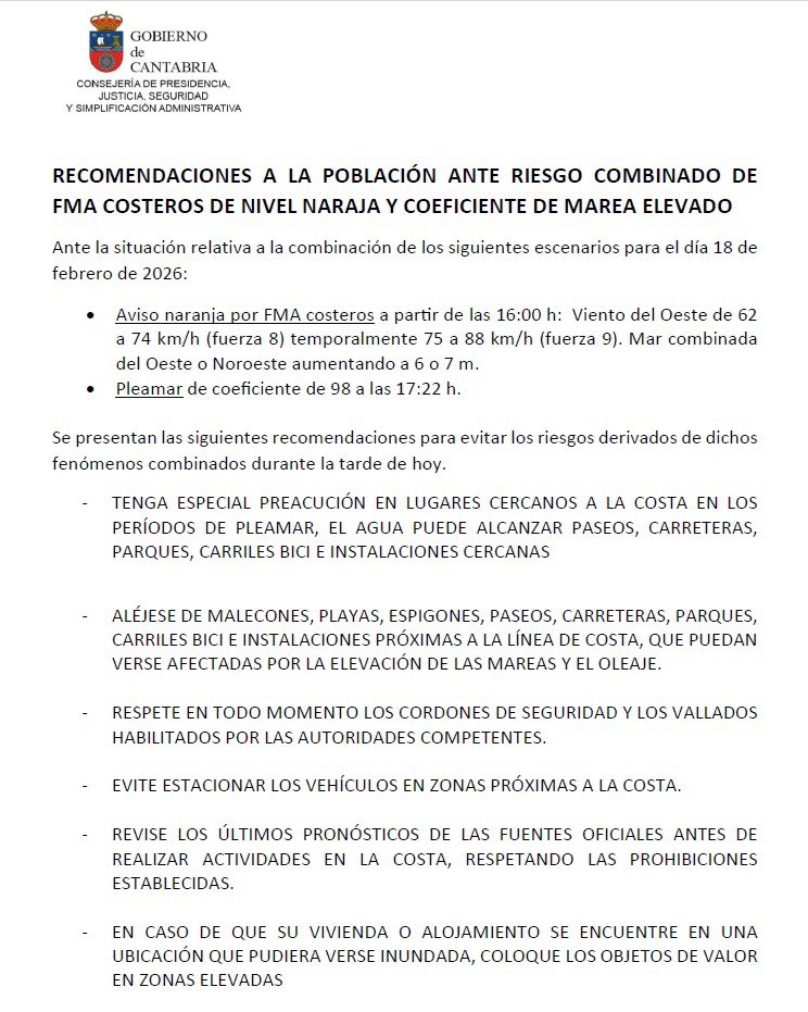 Recomendaciones ante el riesgo combinado de FMA costeros y coeficientes de marea elevado