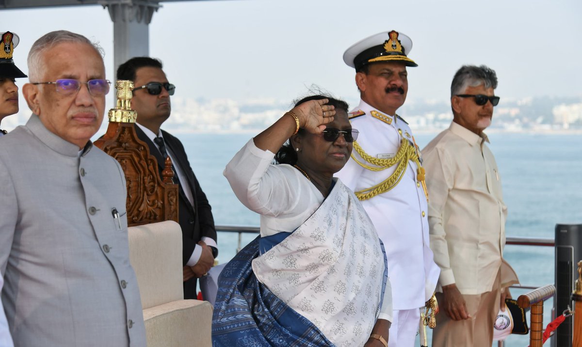 ncbn's tweet photo. Had the honour of joining Hon’ble President of India, Smt Droupadi Murmu Ji, and Hon’ble Governor of Andhra Pradesh, Shri S. Abdul Nazeer Ji, at the International Fleet Review in Visakhapatnam. @rashtrapatibhvn @governorap 
#IFR2026_India 
#MILAN2026 https://t.co/2UQjptl0ig