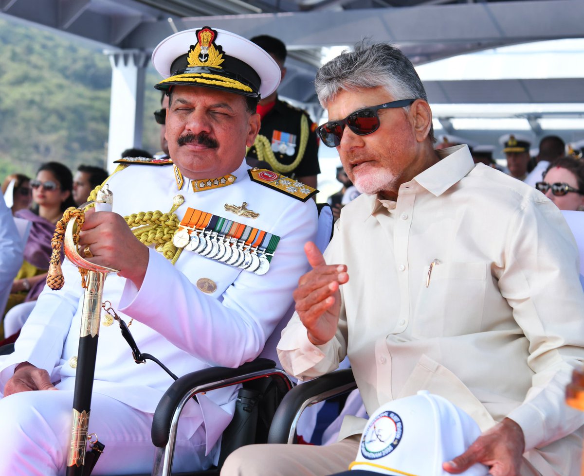 ncbn's tweet photo. Had the honour of joining Hon’ble President of India, Smt Droupadi Murmu Ji, and Hon’ble Governor of Andhra Pradesh, Shri S. Abdul Nazeer Ji, at the International Fleet Review in Visakhapatnam. @rashtrapatibhvn @governorap 
#IFR2026_India 
#MILAN2026 https://t.co/2UQjptl0ig