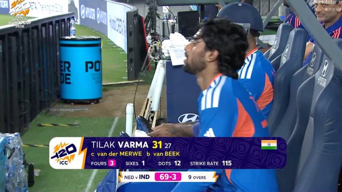 Tilak Varma in this world cup: 
 Tilak Varma vs USA - 25(16), 156 strike rate 
Tilak Varma vs Namibia - 25(21), 119 strike rate  
Tilak Varma vs Pakistan - 25(24), 104 strike rate 
Tilak Varma vs Netherland - 31(27),114 strike rate 
Asia cup final quota ya fir mumbai quota ?