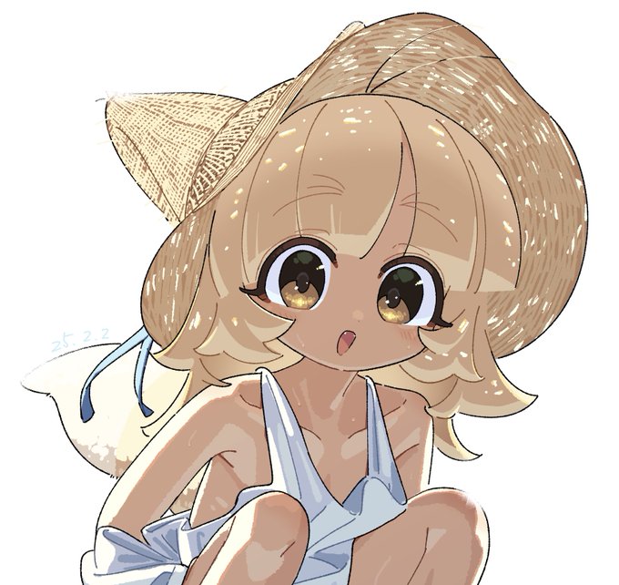 麦わら帽子もいいけど次は白いサンハットを描きたい 