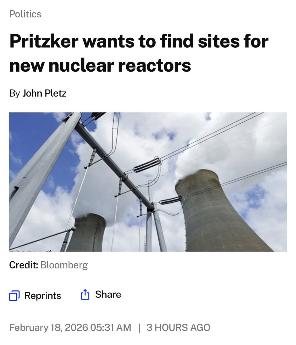 MadiHilly's tweet photo. BREAKING: Governor Pritzker is expected to sign an executive order targeting 2 GW of new nuclear capacity in Illinois. 

This comes just one month after the state lifted its 36-year ban on new nuclear construction.

Illinois is having to play major catch-up to states that moved first, but no state produces more nuclear energy than ours. That’s a decent position to be in.
