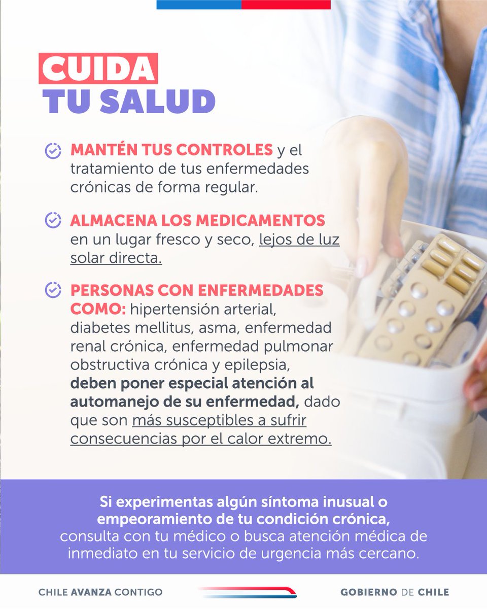☀️Las altas temperaturas son potencialmente peligrosas para personas con enfermedades de base. Por ello, les compartimos estos consejos de cuidados para personas con múltiple morbilidad. #Quillota #Petorca