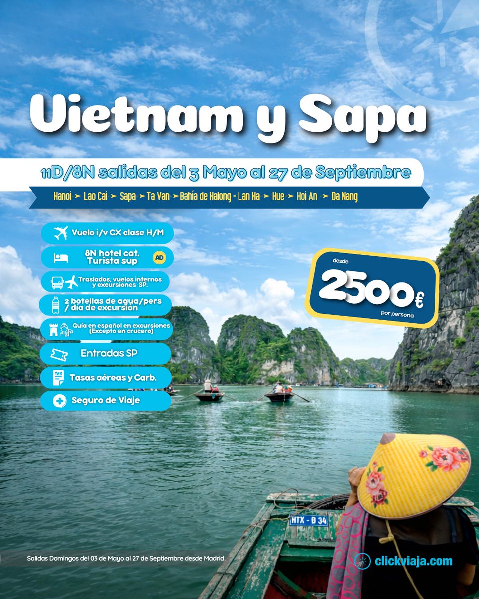 Para esta primavera-verano os recomendamos este espectacular viaje por #Vietnam hacia Sapa.
+info instagram.com/p/DU5v9o9jVyx/
Consulta fechas, itinerario detallado y todas las condiciones en cualquiera de nuestras agencias de viaje #clickviajaespaña #viajes