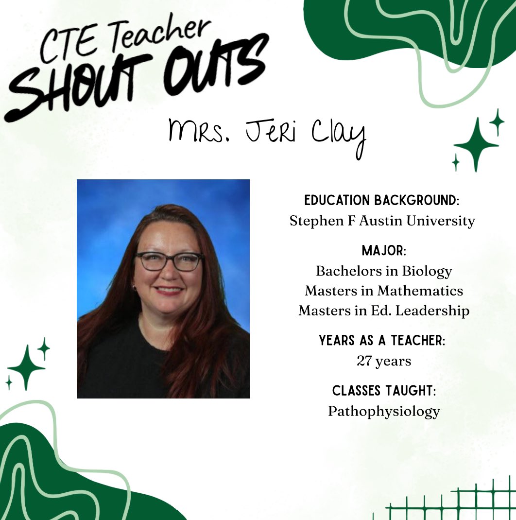 KPHSNTHS's tweet image. CTE Teacher Shoutout: Mrs. Jeri Clay- Pathophysiology 
Understanding disease. Building critical thinking.  Preparing future clinicians. #CTEMonth #HumbleCTE #WeAreKPark
@HumbleISD_KPHS @HumbleISD_CTE