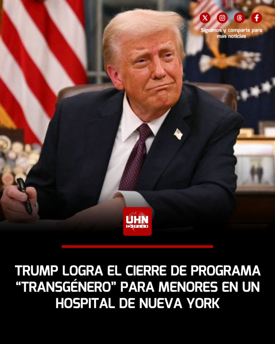 🇺🇸‼️ | Según informa The New York Times, el hospital NYU Langone de Manhattan ha clausurado su programa de "transición" infantil ante las contundentes políticas de Donald Trump contra la mutilación química y quirúrgica. Esta decisión responde a la orden ejecutiva federal y a las