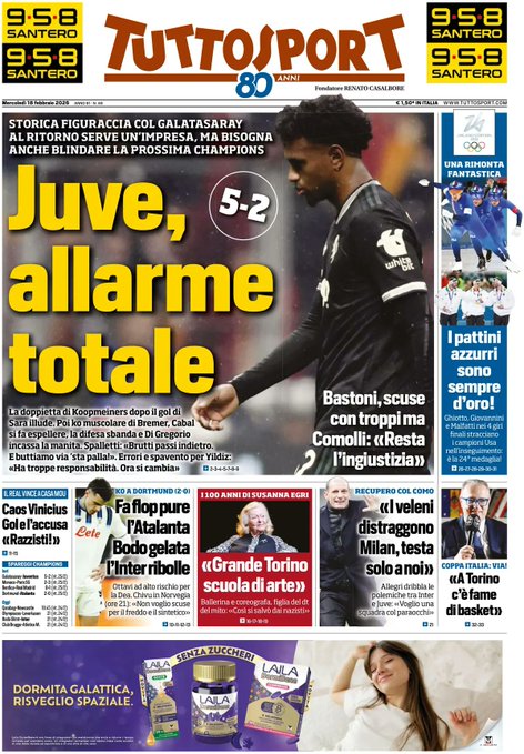 Front Page Tutto Sport, Wednesday 18 February 2026
