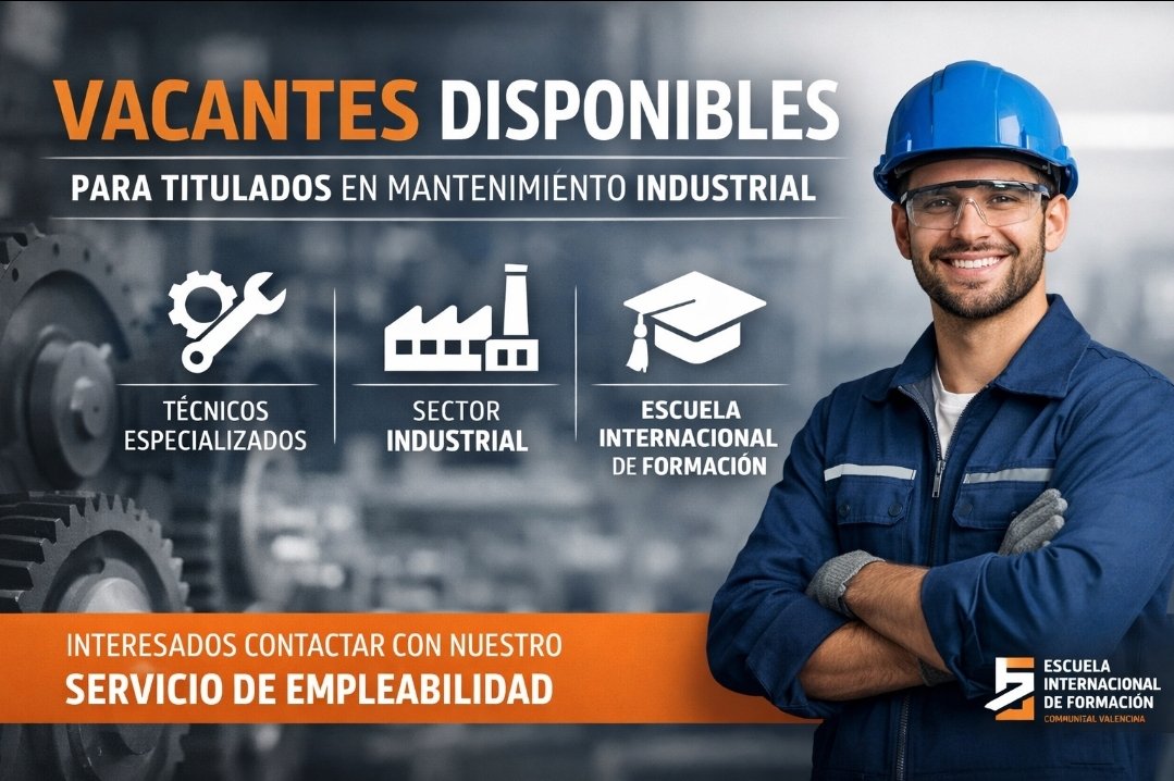 🚨 EMPRESA INDUSTRIAL 
Demanda titulados en Mantenimiento Industrial de la Escuela Internacional de Formación.

📩 Interesados, contactar con nuestro Servicio de Empleabilidad.
Formación 》Empleo
#BolsaDeTrabajo
#Empleo
#Trabajo
 #MantenimientoIndustrial